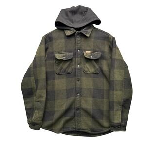 Matix Hooded Flannel Shirt Jacket Mens Small Green Buffalo Plaid Sherpa Lined